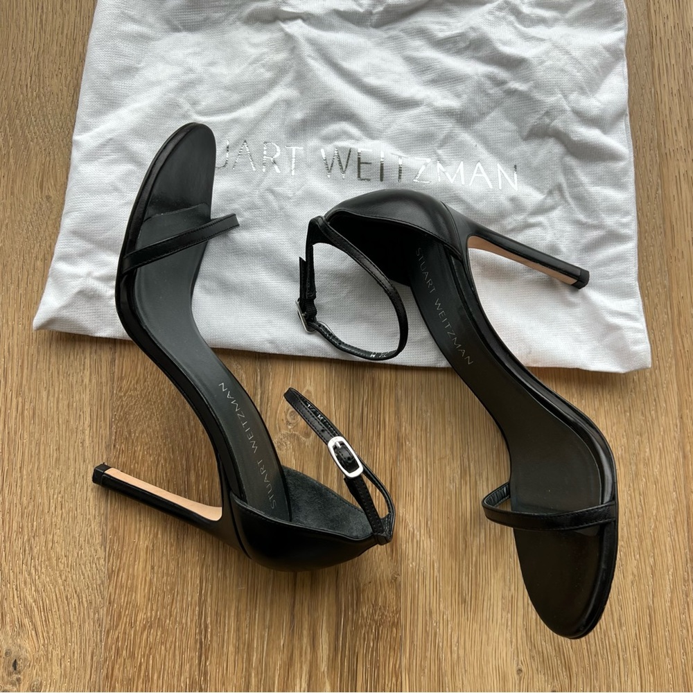 Stuart Weitzman Nudist Strap Minimal Heel Black 38